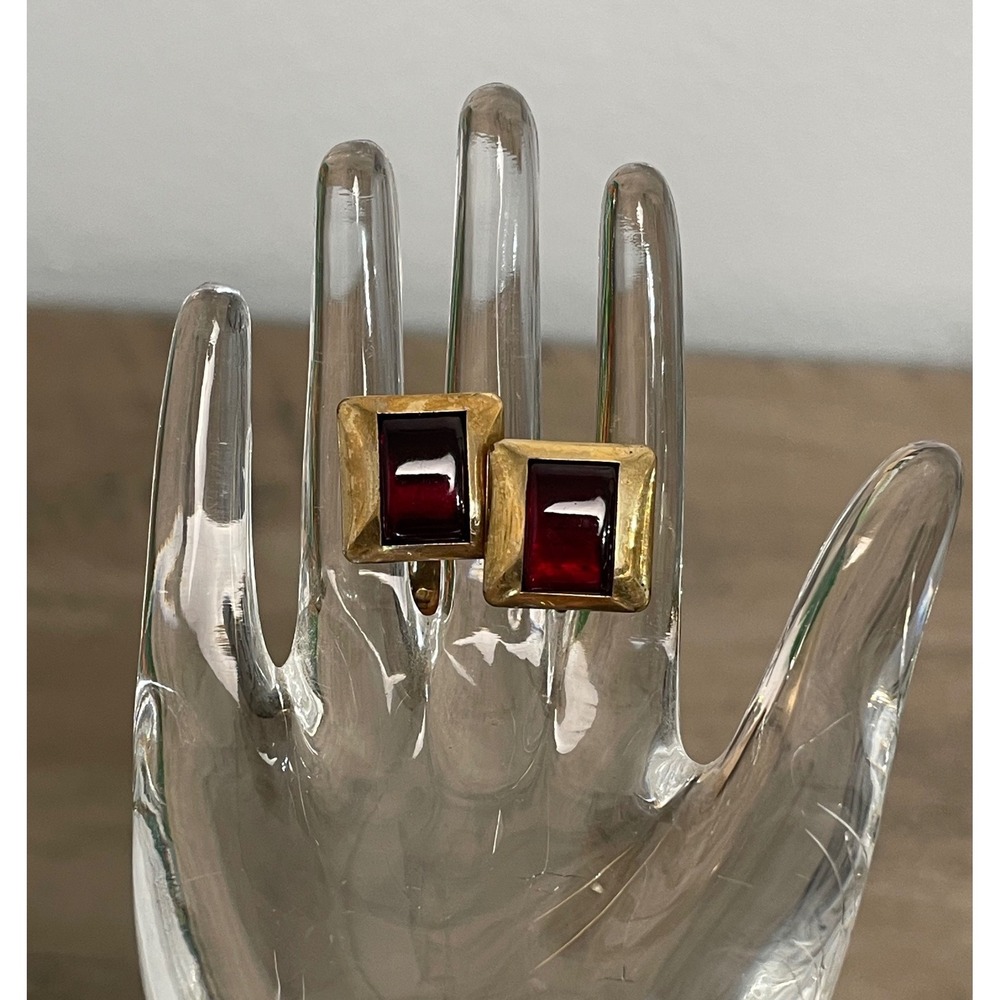 Swank Cufflinks Vintage 1/40 10K RGP Red Stone Gold Rectangle Bullet Back